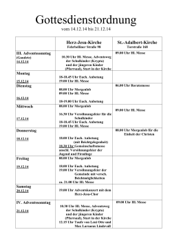 Gottesdienstordnung 14. &ndash; 21. Dezember 2014