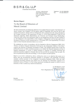 Limited Review Report for Quarter Ended 30.09.2014