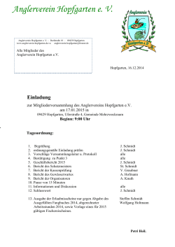 offizielle Einladung inkl. Tagesordnung - Anglerverein Hopfgarten eV