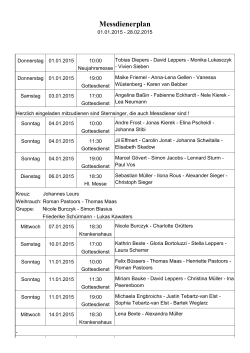 Messdienerplan Janurar und Februar 2015