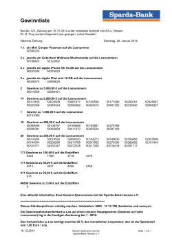 Gewinnzahlen der Ziehung vom 16.12.2014 - Sparda-Bank Hessen