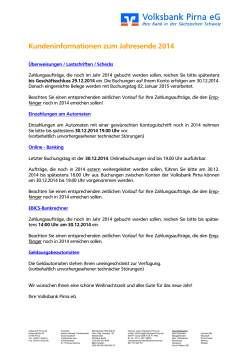 Hinweise zum Jahreswechsel - Volksbank Pirna