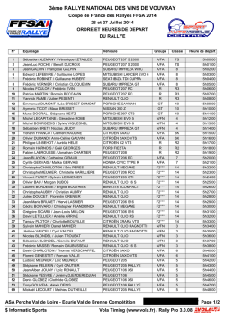 Heures de d&eacute;part du Rallye