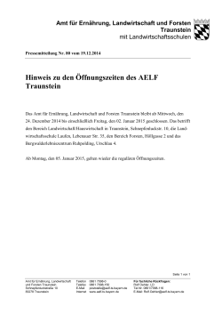 Hinweis zu den &Ouml;ffnungszeiten des AELF Traunstein - Amt f&uuml;r