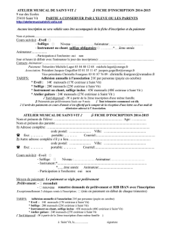 Fiche inscription musique et solf&egrave;ge - Atelier Musical de Saint -Vit