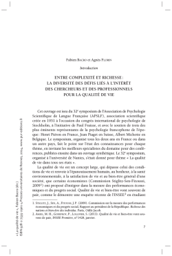 introduction La qualit&eacute; de vie - Presses Universitaires de Rennes