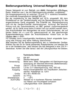 Bedienungsanleitung Universal-Netzgerät EB 507 - Electronic.hu