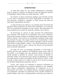 INTRODUCTION Le ma&iuml;s (Zea mays) est une c&eacute;r&eacute;ale
