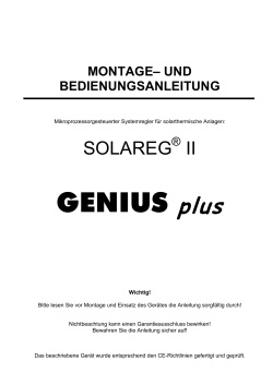 Bedienungsanleitung Solareg II Genius Plus - Thermic Energy