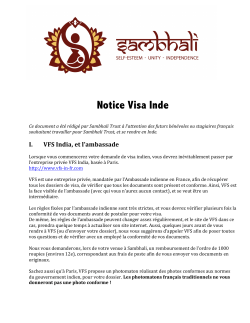 Notice Visa Inde - Sambhali Trust