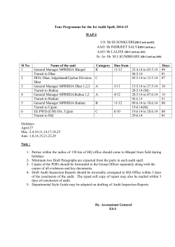 Tour Programme for the Ist Audit Spell, 2014-15 WAP