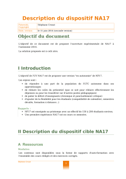 Description du dispositif NA17 - Stéphane Crozat, enseignant