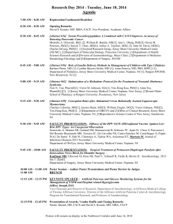 Research Day 2014 - Tuesday, June 10, 2014 Agenda