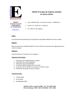HACCP et le plan de maitrise sanitaire en micro-cr&egrave;che.