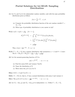 Partial Solutions for h4/2014S: Sampling Distributions