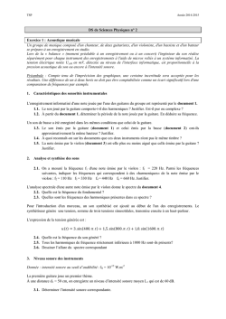 DS de Sciences Physiques n&deg; 2 Exercice 1 : Acoustique musicale