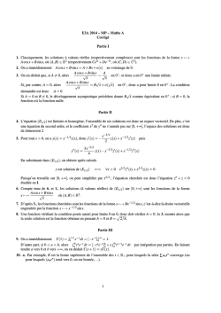 E3A 2014 &ndash; MP &ndash; Maths A Corrig&eacute; Partie I 1. Classiquement, les