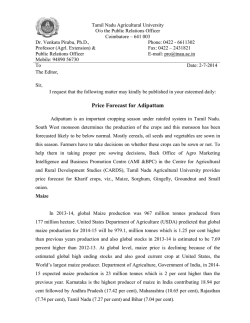 Price Forecast for Adipattam - Tamil Nadu Agricultural University