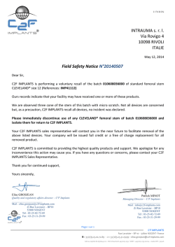 INTRAUMA s. r. l. Via Rovigo 4 10098 RIVOLI ITALIE Field Safety