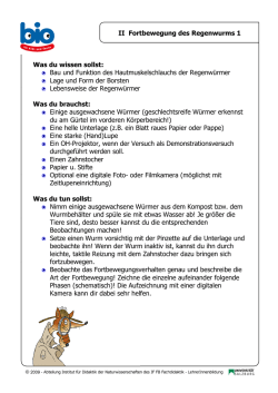II Fortbewegung des Regenwurms 1 Was du wissen sollst: Bau und