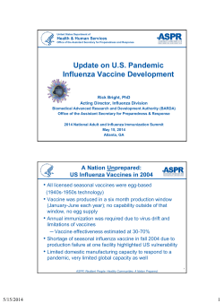 Update on U.S. Pandemic Influenza Vaccine Development