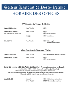 Horaires des offices - Secteur Paroissial de Porto Vecchio