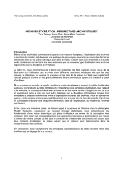 ARCHIVES ET CRÉATION : PERSPECTIVES ARCHIVISTIQUES1