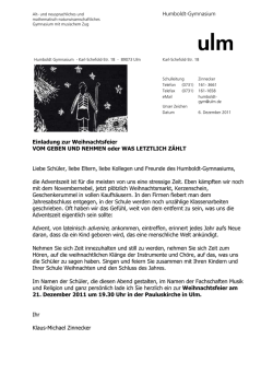 Humboldt-Gymnasium Einladung zur Weihnachtsfeier VOM GEBEN