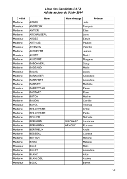 Liste des Candidats BAFA Admis au jury du 5 juin 2014
