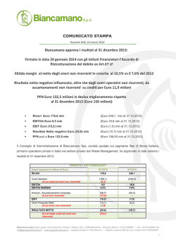 Biancamano approva i risultati al 31 dicembre 2013