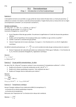 TD 1 Thermodynamique Chap. 1 Introduction à la thermodynamique