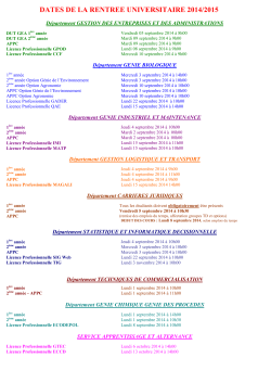 dates de la rentree universitaire 2014-2015