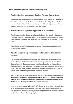 H&auml;ufig gestellte Fragen zum Professorinnenprogramm: 1. Was ist