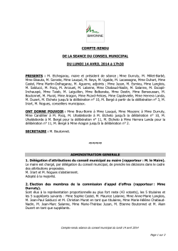 Compte-rendu séance du conseil municipal du 14 avril 2014