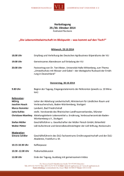 Herbsttagung 29./30. Oktober 2014 &bdquo;Die Lebensmittelwirtschaft im