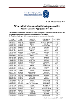 PV de délibération des résultats de présélection Master « Economie