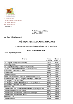 PRÉ-RENTRÉE SCOLAIRE 2014/2015