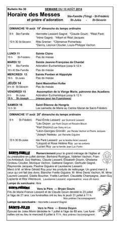 Feuillet paroissial du 10 ao&ucirc;t 2014