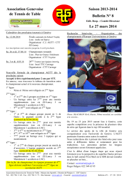 Association Genevoise de Tennis de Table Saison 2013