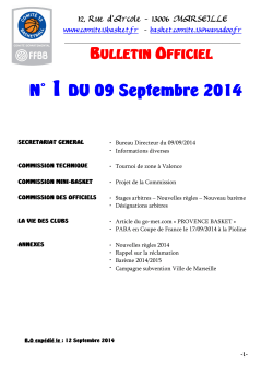 BULLETIN OFFICIEL N° 1 DU 09 Septembre 2014
