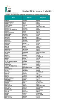 ITB - Liste des admis 2014 en 2&egrave;me ann&eacute;e France