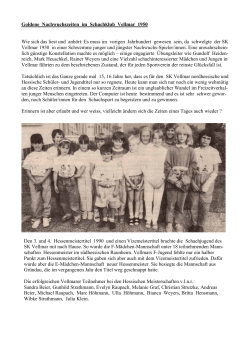 Goldene Nachwuchszeiten im Schachklub Vellmar 1950 Wie sich