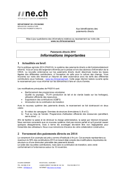 Informations générales pour les paiements directs 2014