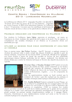 Compte Rendu : Conférence du Millésime 2013
