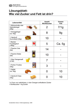 L&ouml;sungsblatt: Wie viel Zucker und Fett ist drin? 2 7/1g 8 9g 10 - 5 Ca