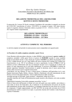 Ill.mo Sig. Giudice Delegato Concordato Preventivo Zuccherificio del
