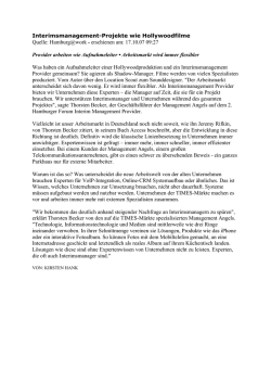 Interimsmanagement-Projekte wie Hollywoodfilme Quelle: Hamburg