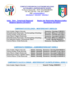 Inizio Gare Campionati Regionali Stagione Sportiva 2014