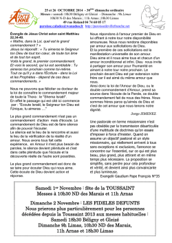 f&ecirc;te de la TOUSSAINT Messes &agrave; 10h30 ND des Marais et 11h Arnas