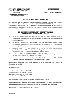 comite de reglement des differends decision n°2014-0041/a